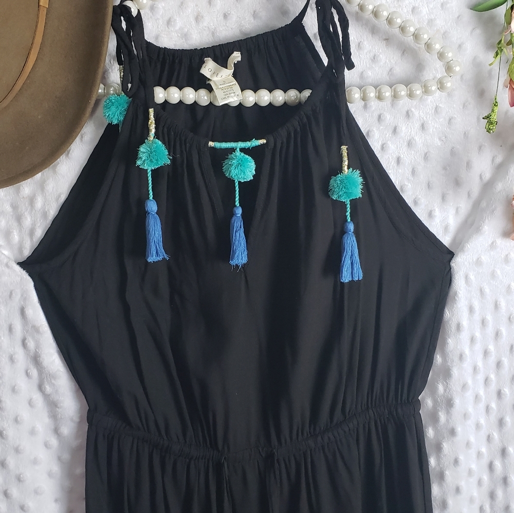 Lovestitch Boho Maxi Dress Small Black pom pom - Picture 4 of 5